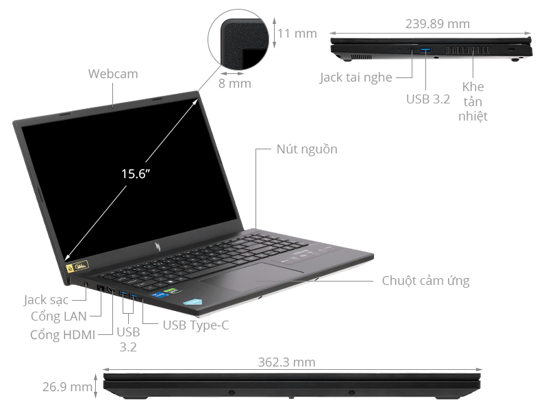 Laptop gaming Acer Nitro V ANV15 51 57B2